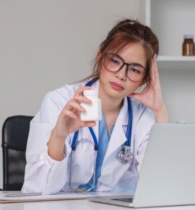 A medical scribe securely documenting a telemedicine session.