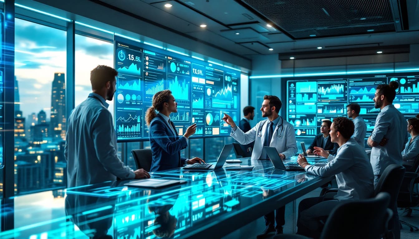 Visual of wearable technology in healthcare showing its benefits in patient engagement, personalized monitoring, precision-based decisions, and operational efficiency.