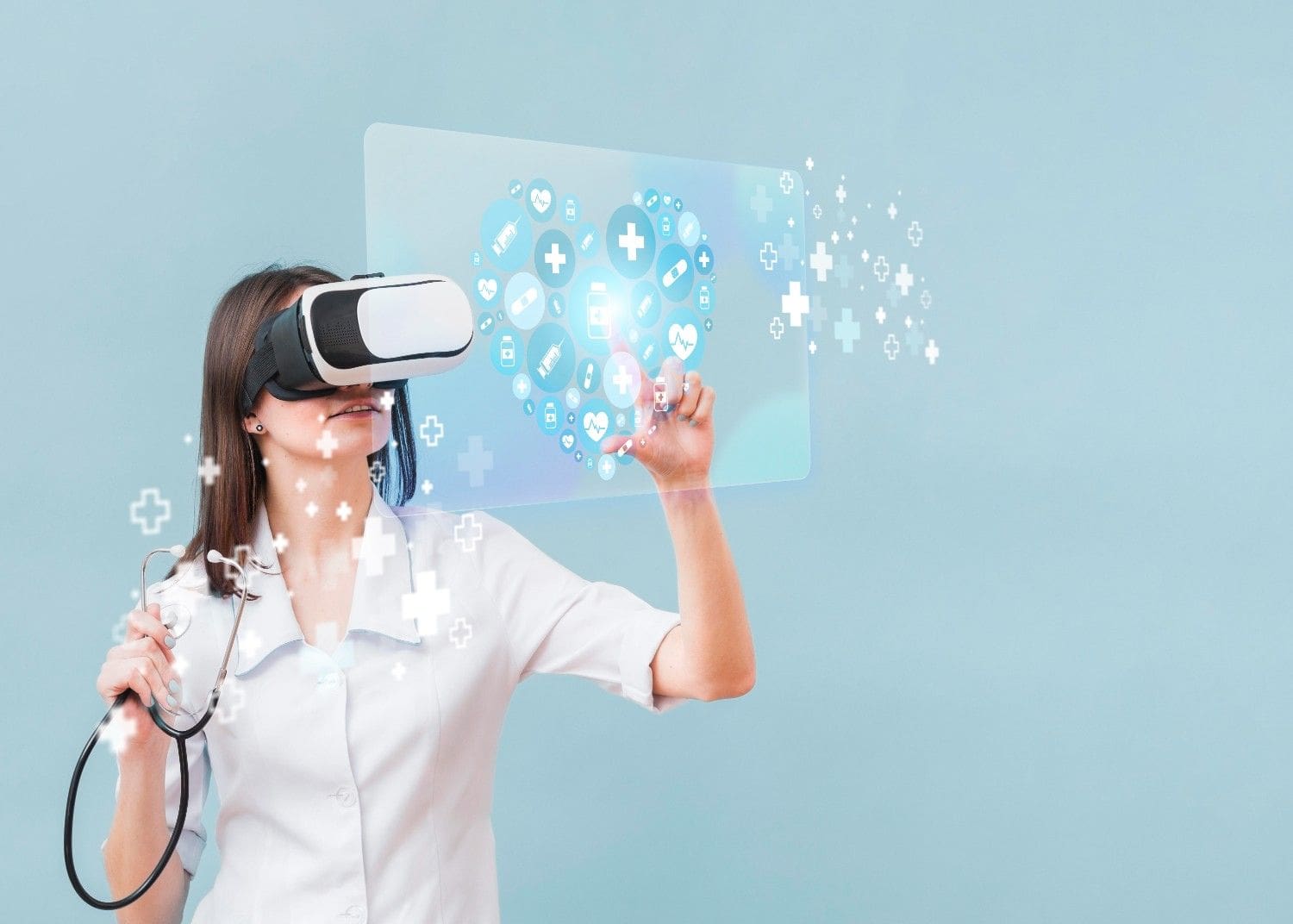 A healthcare professional using virtual reality technology for medical imaging prior authorization services, streamlining radiology approvals.