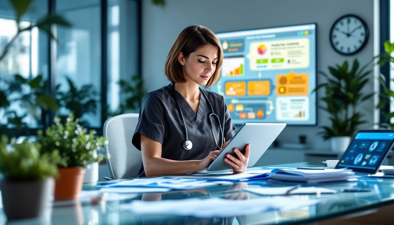 Infographic illustrating streamlining medical record management with virtual assistants, insurance verification, and provider credentialing.