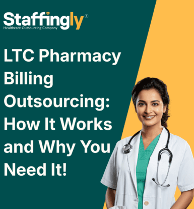 A pharmacist reviewing LTC pharmacy billing claims on a computer.