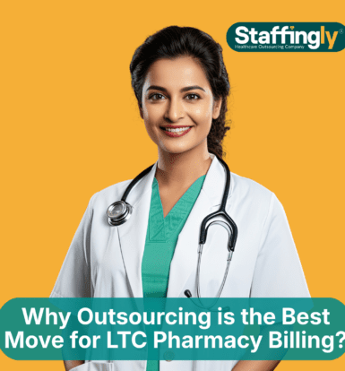 A pharmacist reviewing LTC pharmacy billing reports on a laptop, ensuring accuracy and efficiency in claim submissions.