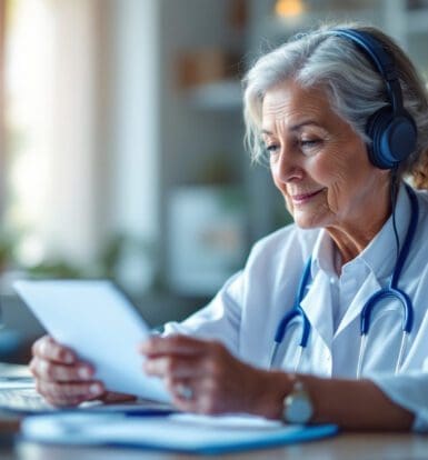A pharmacist reviewing billing reports on a computer, highlighting the benefits of outsourced billing for LTC pharmacies.