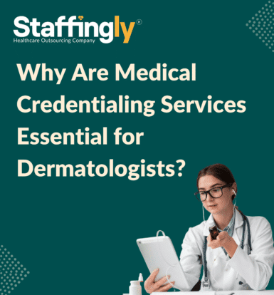 Dermatologist reviewing credentialing documents in a clinic office