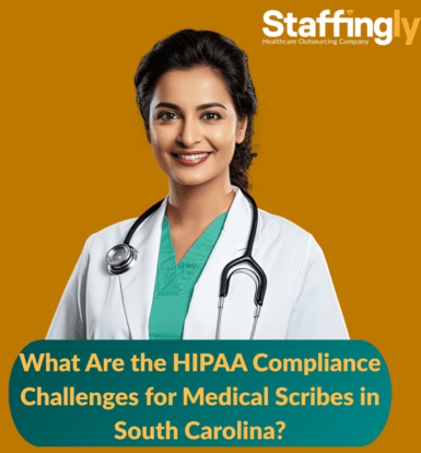 Medical scribe using a secure tablet device in a healthcare setting to ensure HIPAA compliance.