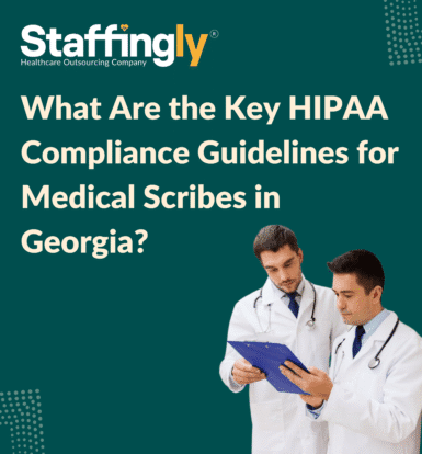 Medical scribe reviewing patient information on a secure digital tablet in a healthcare setting.
