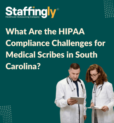 Medical scribe using a secure tablet device in a healthcare setting to ensure HIPAA compliance.