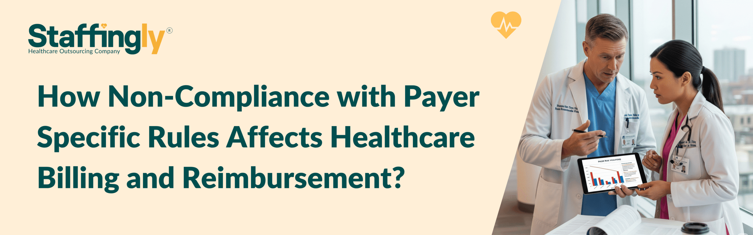 Image of a healthcare provider reviewing payer-specific rules and medical codes for compliance.