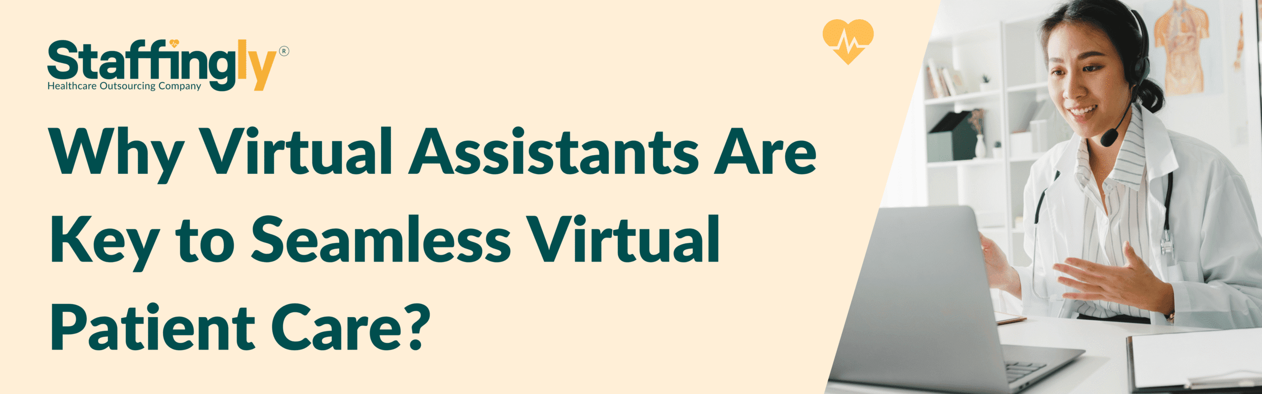 A remote virtual medical assistant is shown working from a secure workstation, managing EMR charting, patient scheduling, and billing tasks for a telehealth clinic.