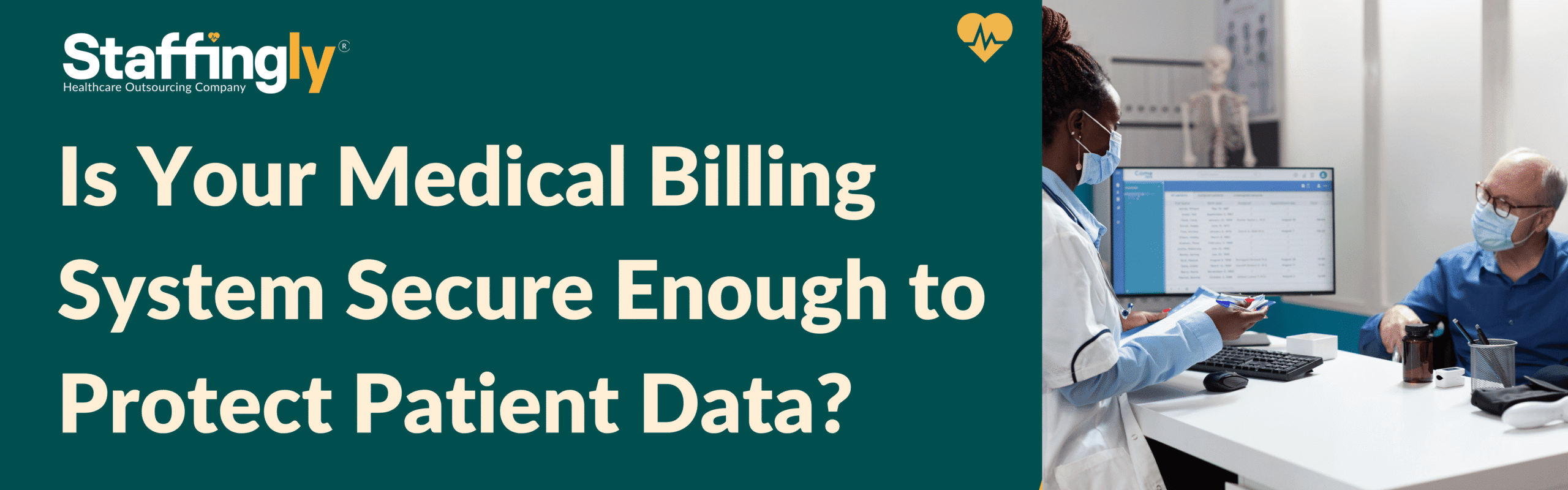 A healthcare professional reviewing encrypted billing data on a secure computer screen