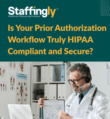 Visual depicting a secure prior authorization workflow with encryption, role-based access, and virtual assistant support