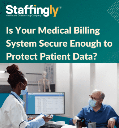 A healthcare professional reviewing encrypted billing data on a secure computer screen
