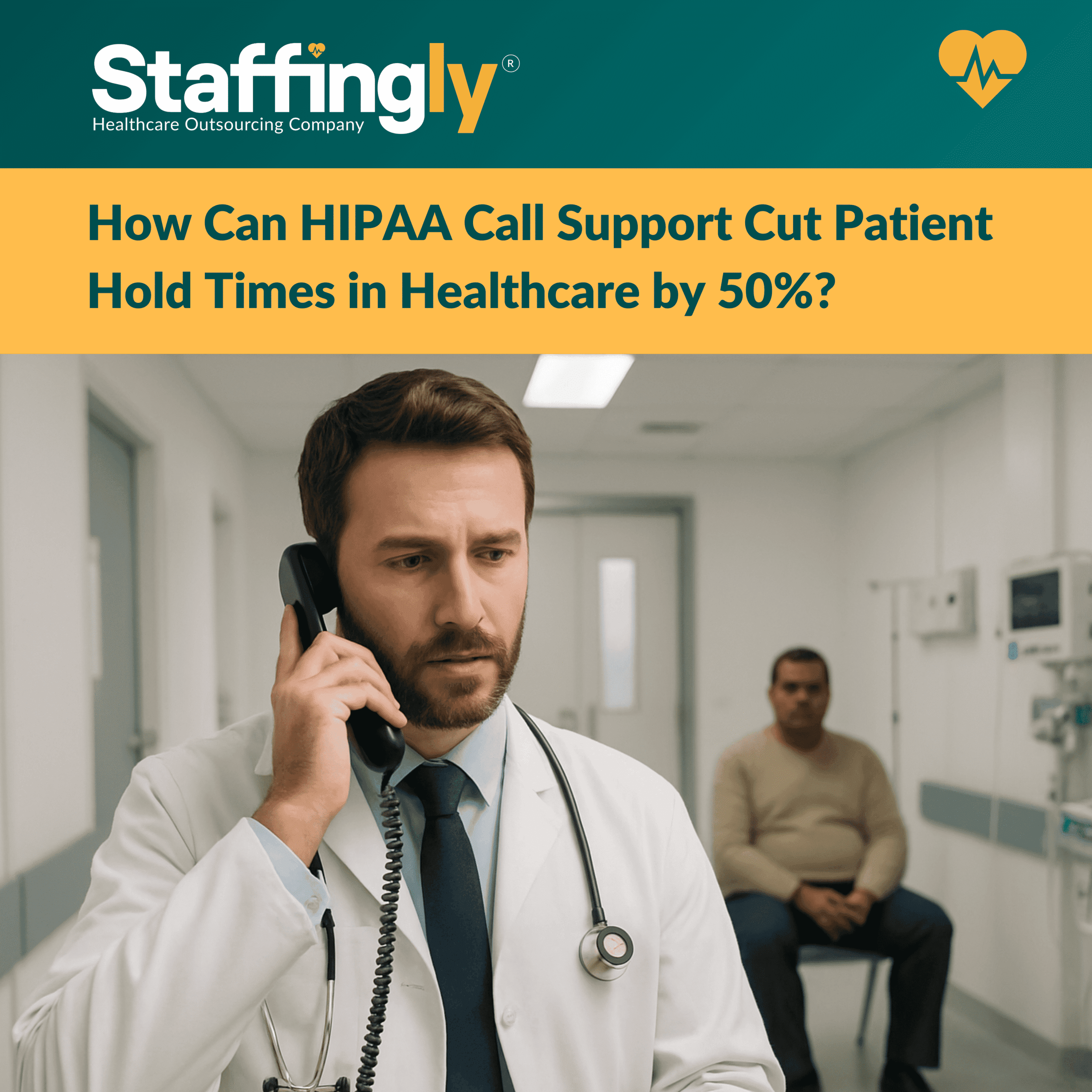 HIPAA-compliant call support and chatbot services reducing patient hold times in healthcare.