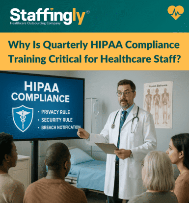 Healthcare staff receiving quarterly HIPAA compliance training to protect patient privacy and data security.