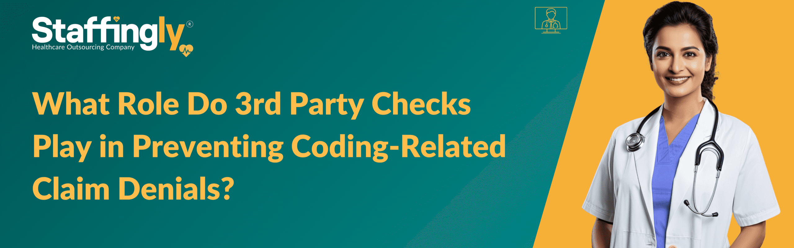 Medical coder reviewing claims with 3rd party verification system on screen.
